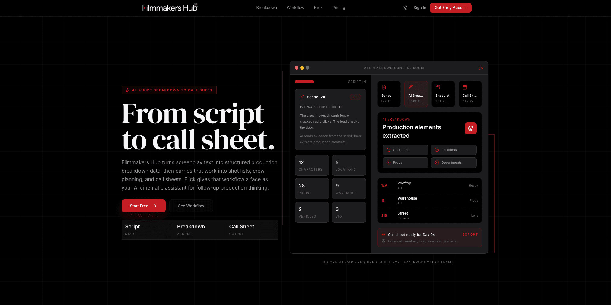 Filmmakers Hub interface preview